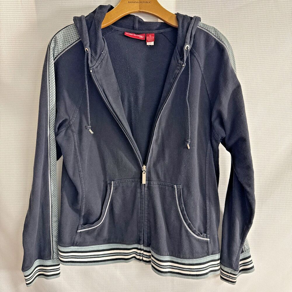 GLORIA VANDERBILT Black / Sage Green Women's Sport Jacket Full Zip Hoodie - XL